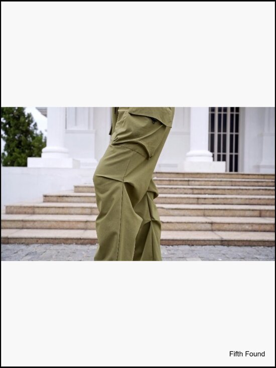 Women's Baggy Cargo Pants High Waist Wide Leg Hiking Trousers Loose Fit - Picture 7 of 7